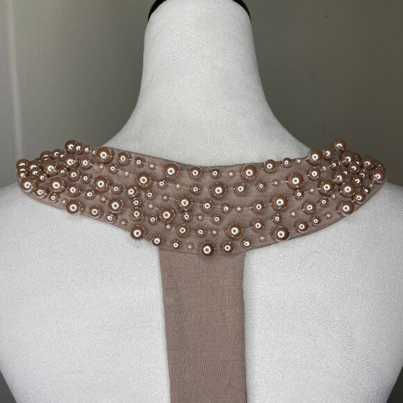 XXI Brown Accent Beaded Neckline Racerback Top Blouse Shirt Size Medium Date - Picture 4 of 8